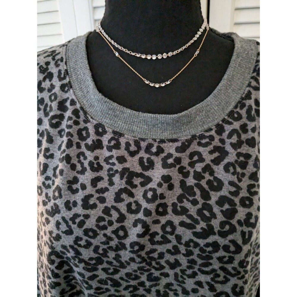 Splendid Sweater Women's Size XL Gray Black Leopard Print Crew Pullover Comfy - Picture 2 of 12